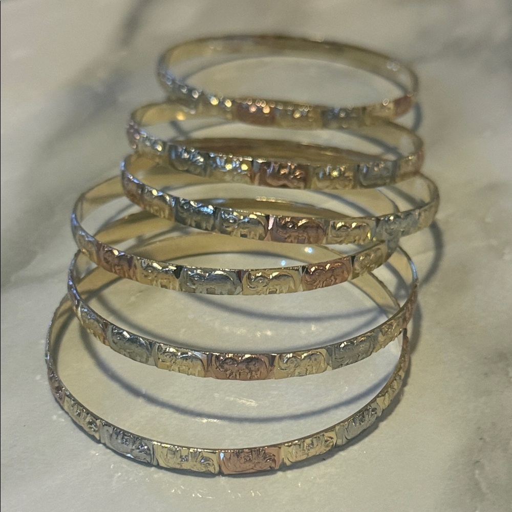 Elegant elephants 🐘 Gold and Silver 
And Rose Bangle Set of six